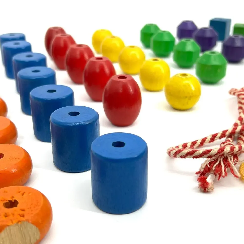 Vintage Playskool 702 Jumbo Wood Beads in Original Tin 1969